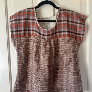 Ace & Jig Multicolor Plaid and Patterned Blouse funcheck and raffia